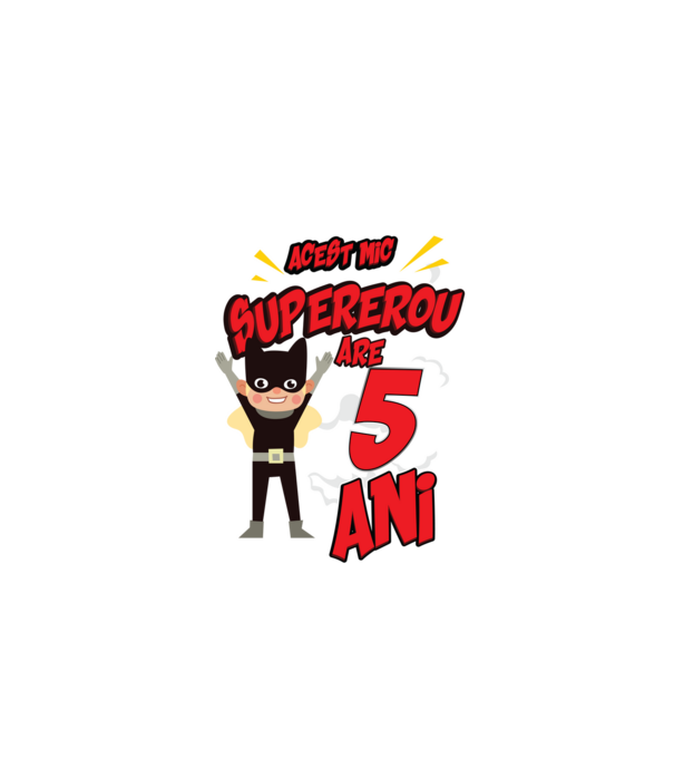 Acest mic supererou are 5 ani model negru pe tricou
