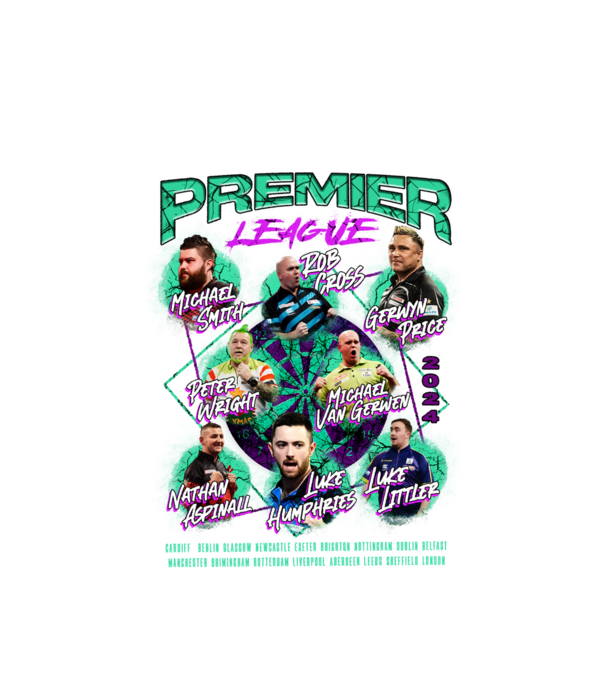 DARTS premier league 2024 model alb pe tricou