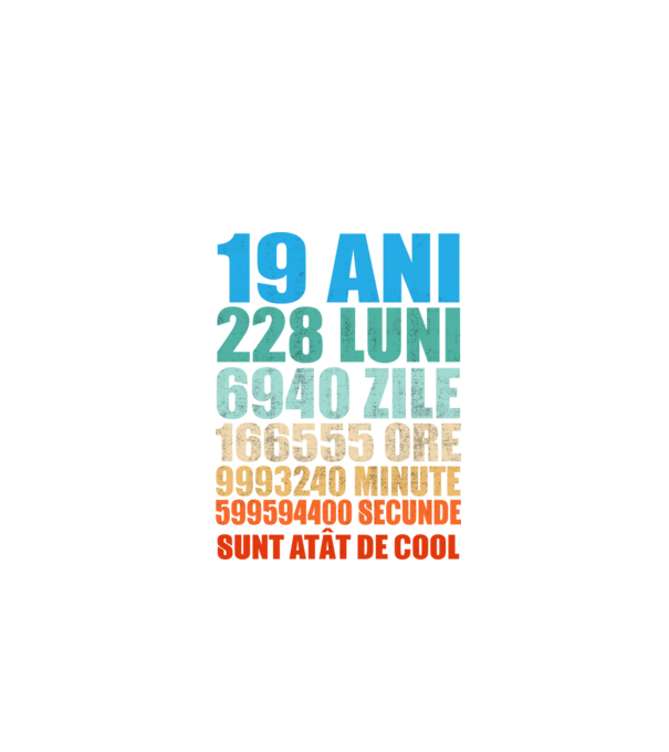 De 19 ani - luni - zile - ore - minute - secunde - sunt atât de cool model negru pe tricou