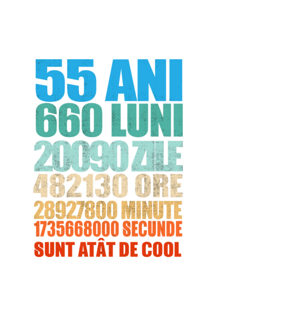 De 55 ani - luni - zile - ore - minute - secunde - sunt atât de cool model negru pe tricou