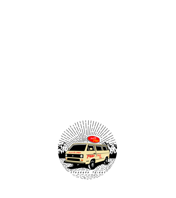 surfer boy pizza bus stranger things model negru pe tricou