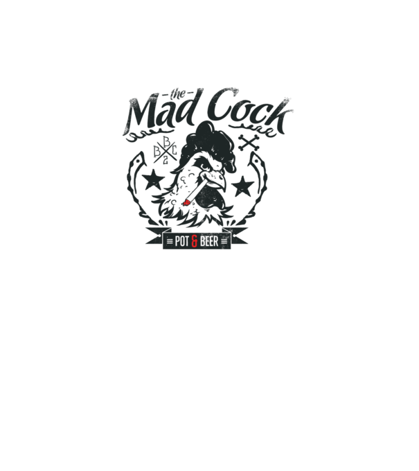 The Mad Cock model alb pe tricou