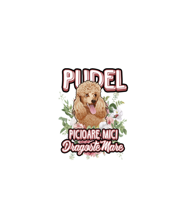 Pudel picioare mici dragoste mare model alb pe tricou