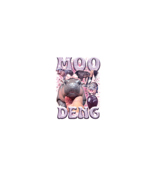 MOO DENG baby hippo model negru pe tricou
