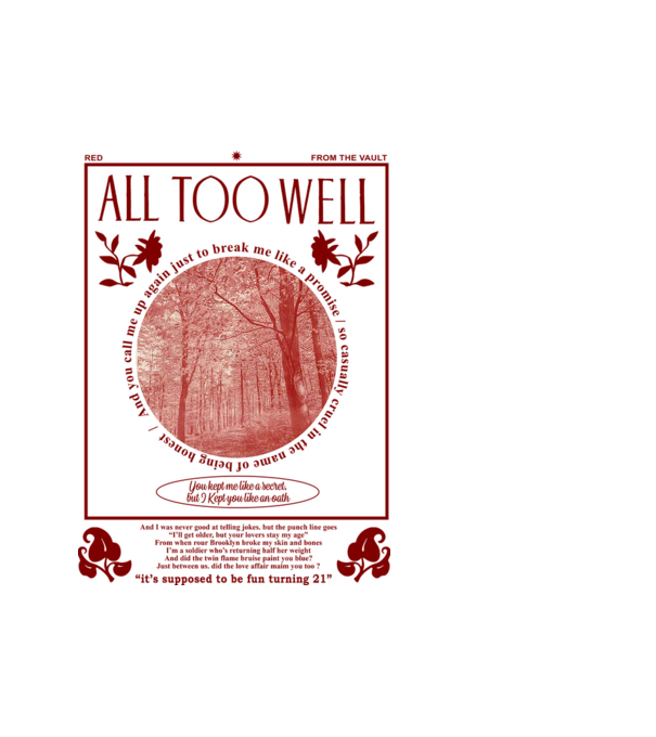 Taylor Swift All too well model alb pe tricou