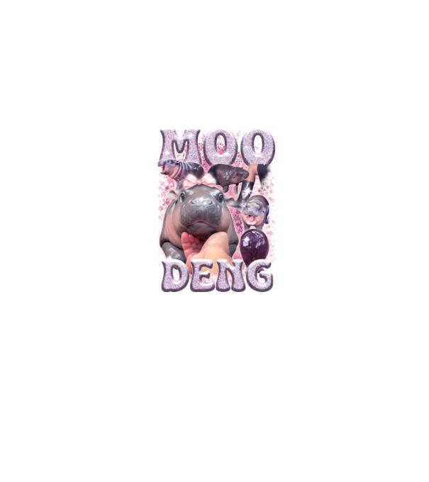 MOO DENG baby hippo model negru pe tricou