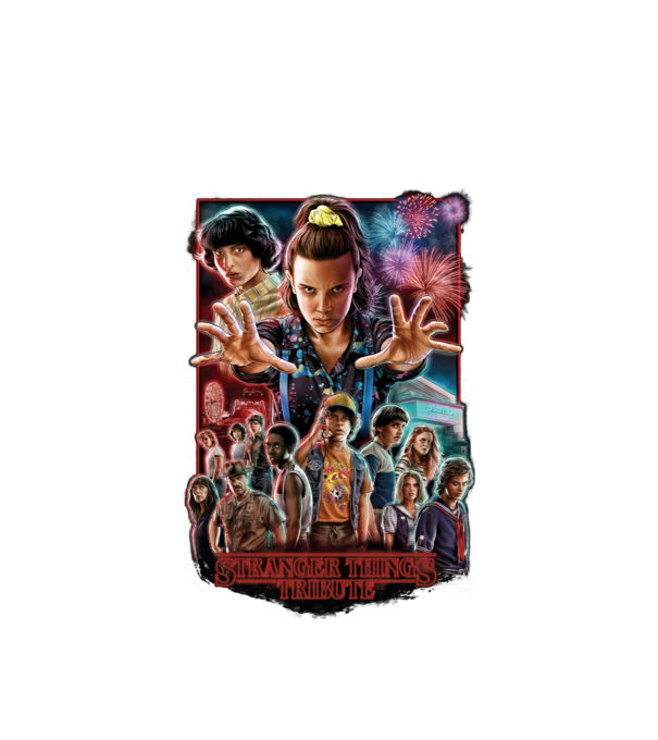 stranger things tribute poster model alb pe tricou