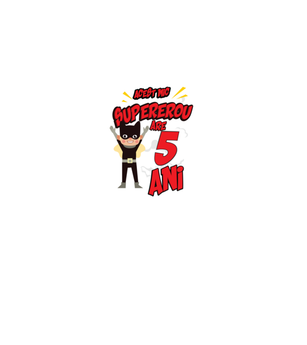 Acest mic supererou are 5 ani model negru pe tricou