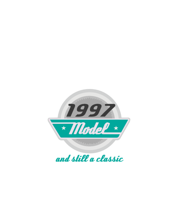 Model and still a classic - 1997 model albastru închis pe tricou