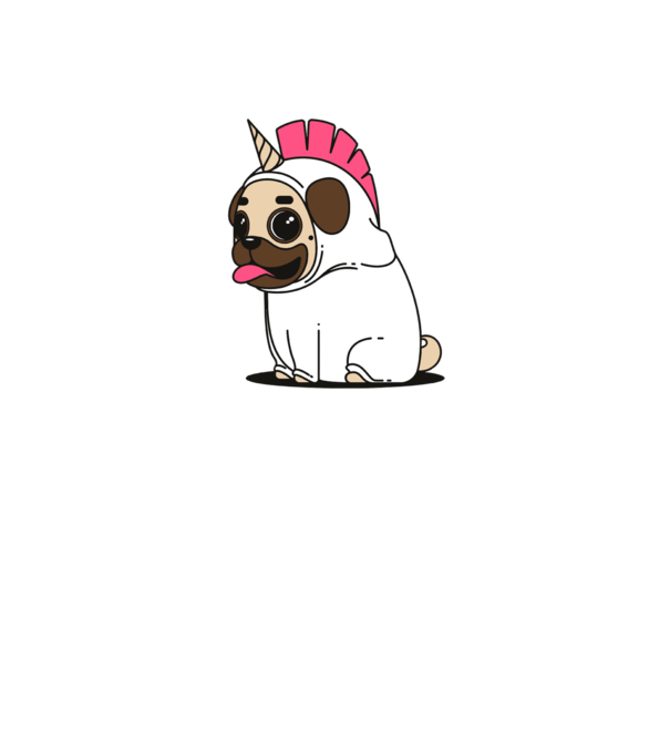 Pug Unicorn model nisipiu pe tricou