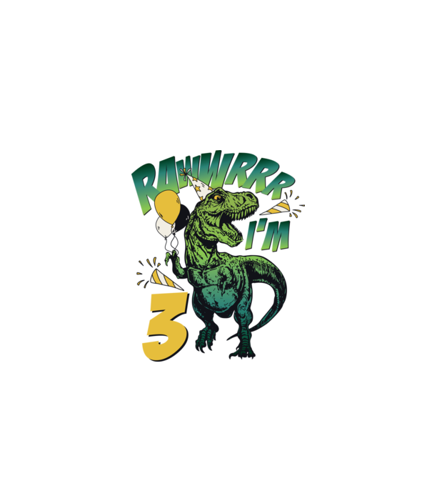 'Birthday Dinosaur rawww i''m 3' model alb pe tricou