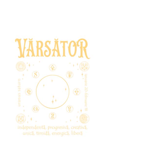 Zodiac femeie VĂRSĂTOR golden model alb pe tricou