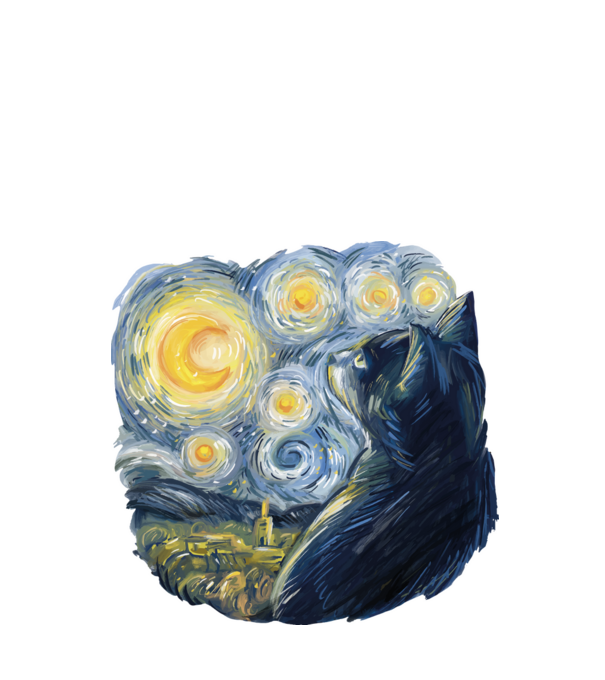 Van Gogh cat model negru pe tricou