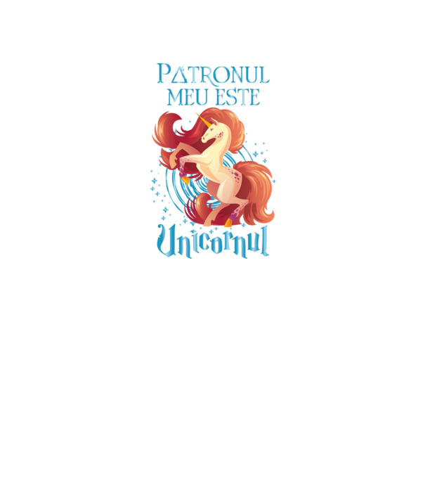 Patronul meu este UNICORNUL model negru pe tricou