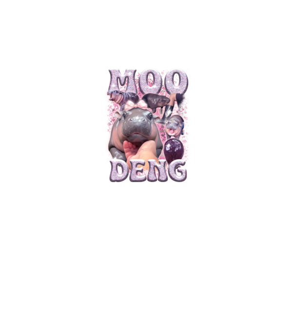 MOO DENG baby hippo model negru pe tricou