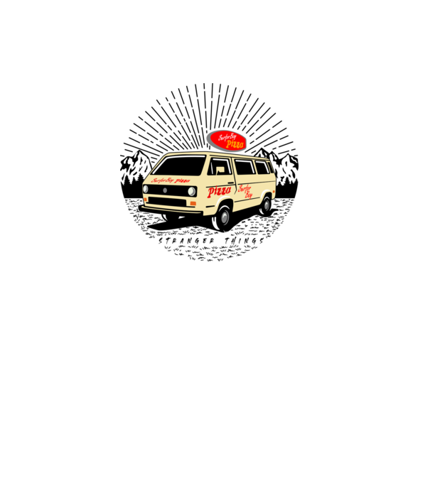 surfer boy pizza bus stranger things model galben pe tricou