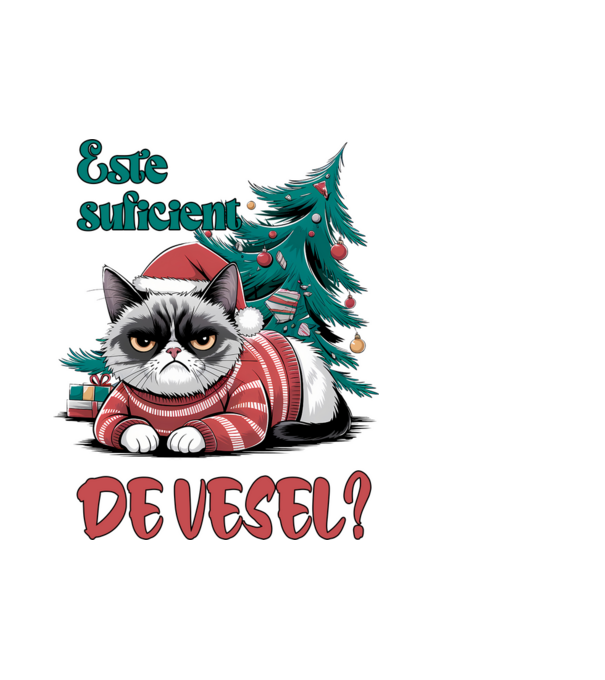 Este suficient de vesel? pisică Crăciun model alb pe tricou