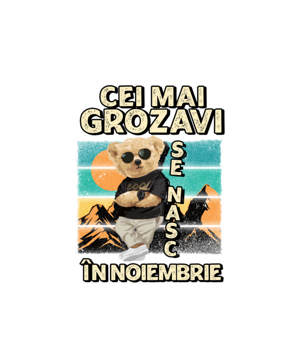 RETRO teddy NOIEMBRIE model alb pe tricou