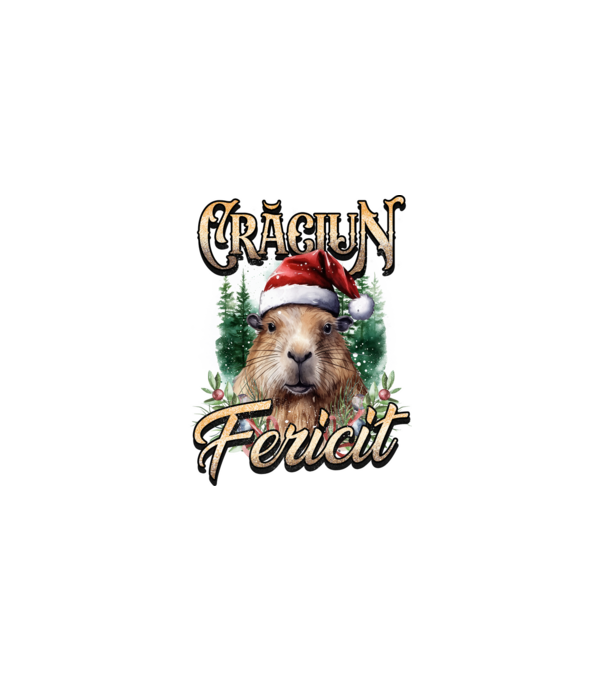 Capybara christmas model negru pe tricou