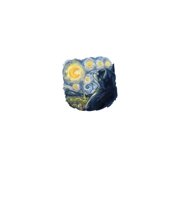 Van Gogh cat model gri pe tricou