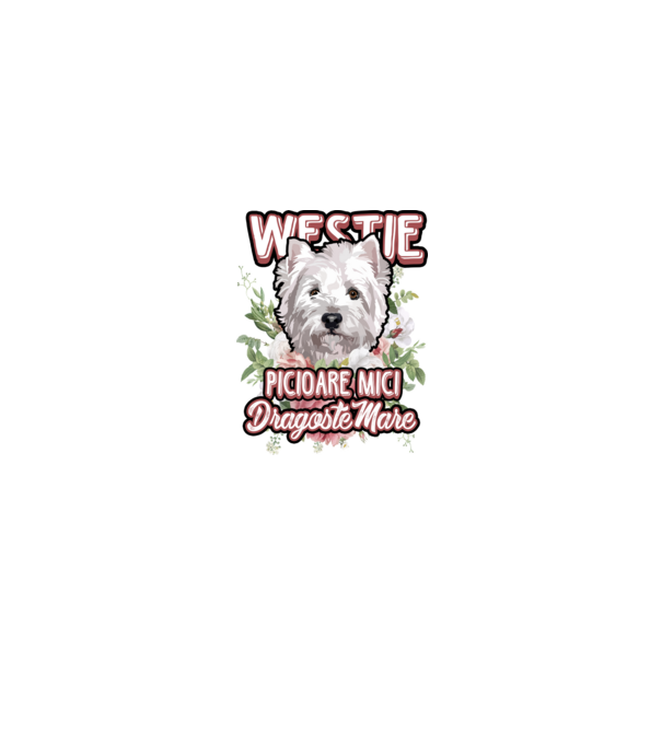 Westie picioare mici dragoste mare model alb pe tricou