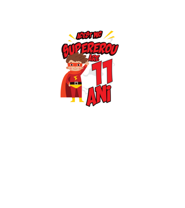 Acest mic supererou are 11 ani model negru pe tricou