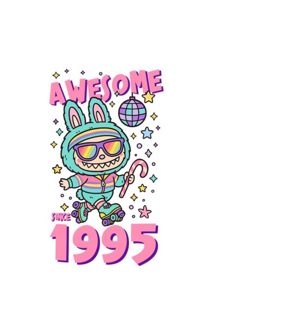 Awesome since 1995 - Labubu model alb pe tricou