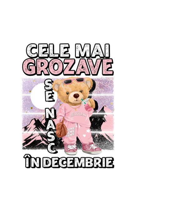 RETRO teddy fetişcană DECEMBRIE model alb pe tricou