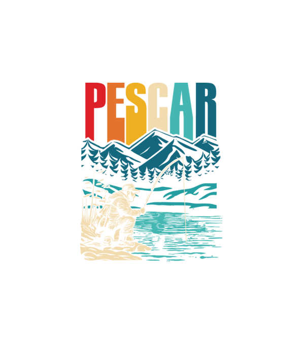 Pescar retro model alb pe tricou