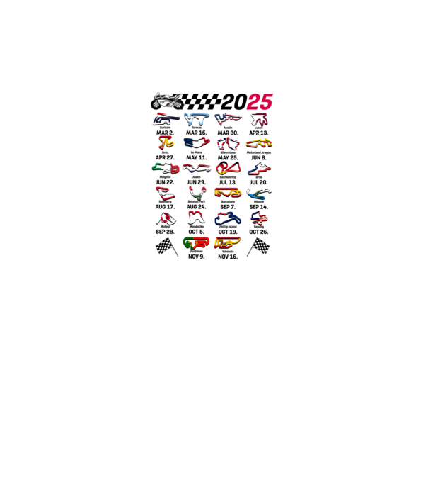 MOTOGP 25 CALENDAR alb model alb pe tricou