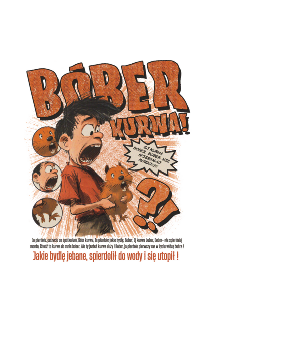 Bobr Kurwa comic model negru pe tricou