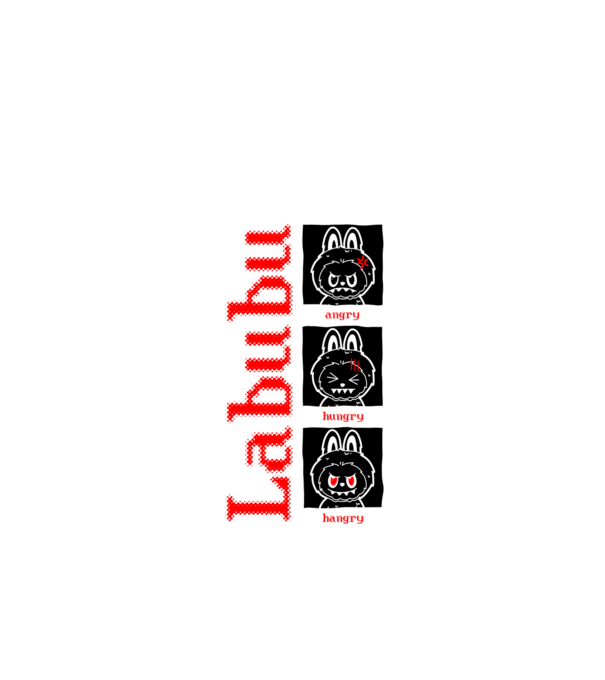 Labubu moods model negru pe tricou