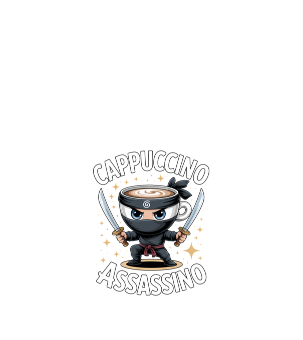 Cappuccino Assassino model negru pe tricou