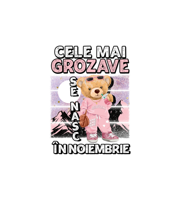 RETRO teddy fetişcană NOIEMBRIE model alb pe tricou