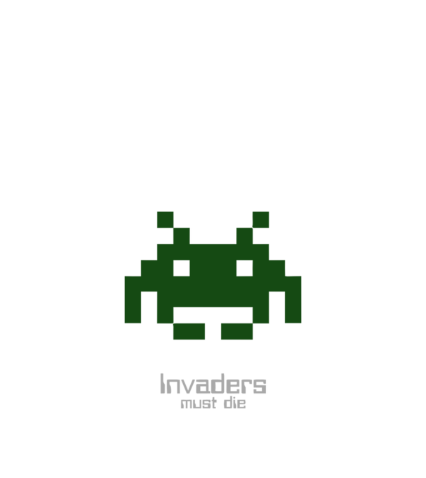 Invaders Must Die model alb pe tricou