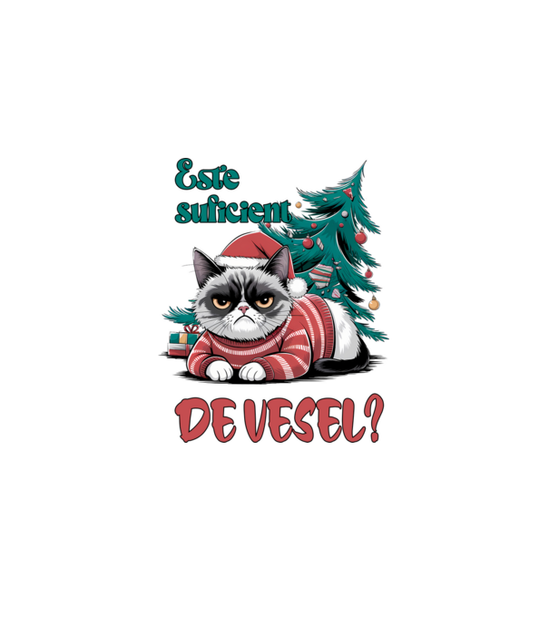 Este suficient de vesel? pisică Crăciun model alb pe tricou