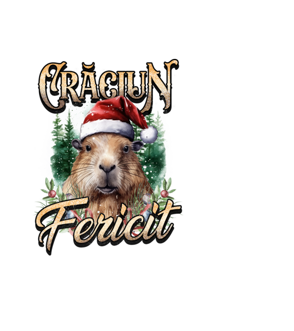 Capybara christmas model negru pe tricou