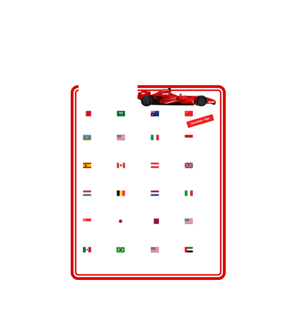 F1 2023 Formula Grand prix calendar model alb pe tricou