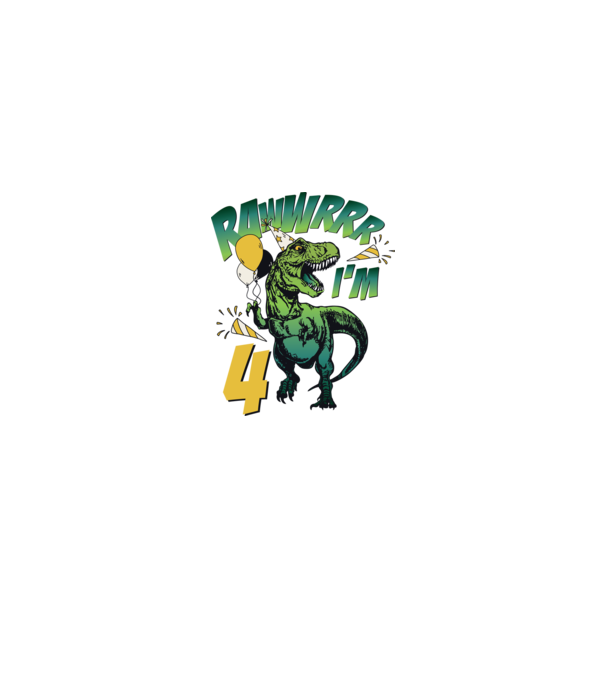 'Birthday Dinosaur rawww i''m 4' model alb pe tricou