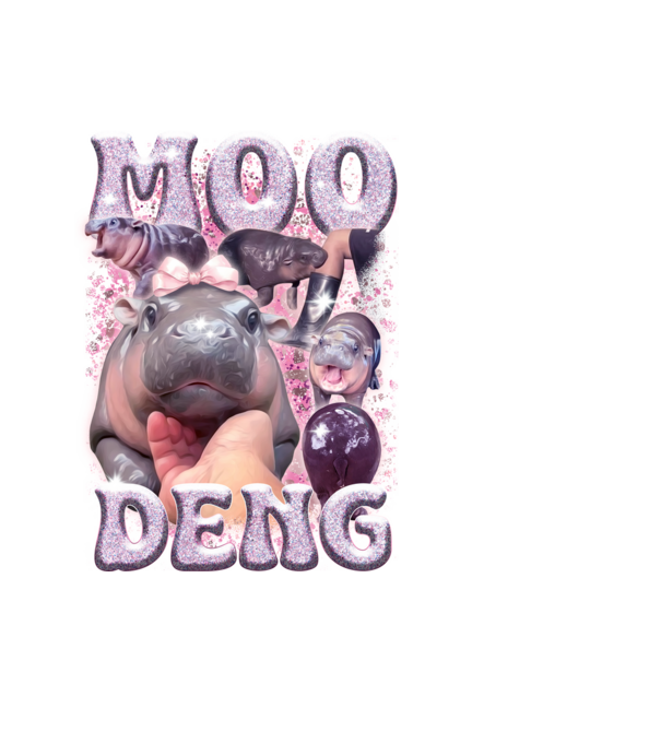 MOO DENG baby hippo model negru pe tricou
