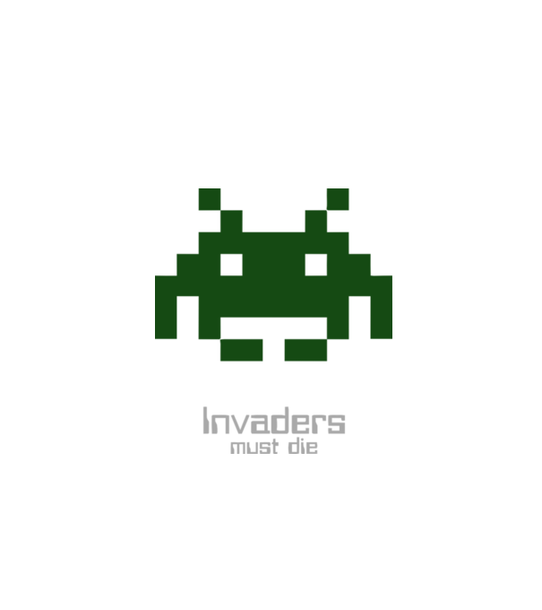 Invaders Must Die model alb pe tricou