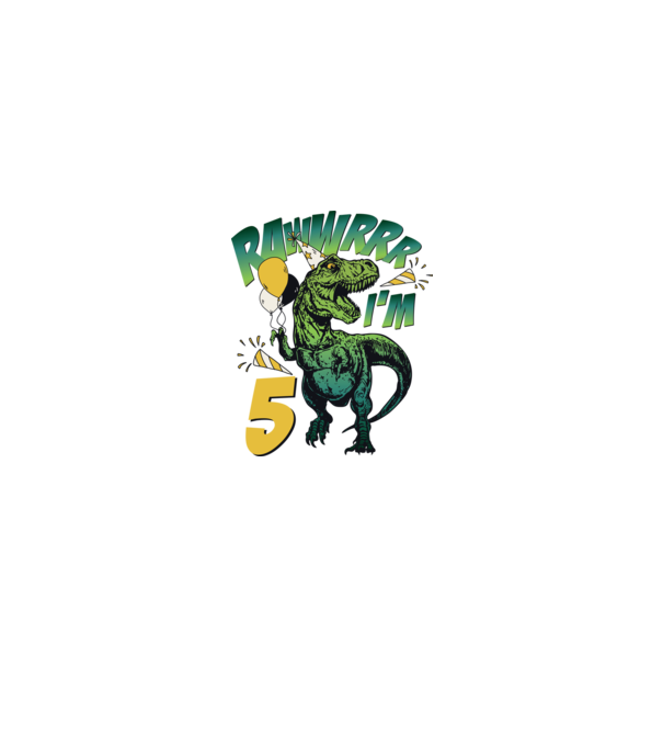 'Birthday Dinosaur rawww i''m 5' model alb pe tricou