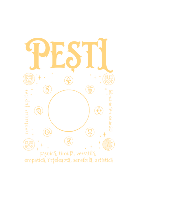 Zodiac femeie PEȘTI golden model negru pe tricou