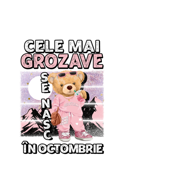 RETRO teddy fetişcană OCTOMBRIE model alb pe tricou
