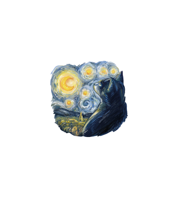 Van Gogh cat model negru pe tricou