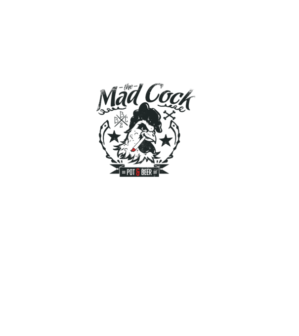 The Mad Cock model alb pe tricou