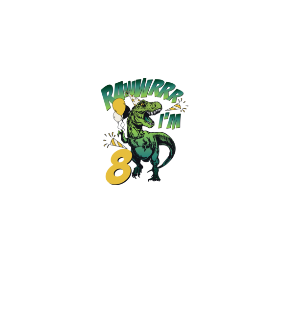 'Birthday Dinosaur rawww i''m 8' model alb pe tricou