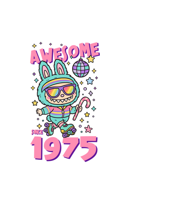 Awesome since 1975 - Labubu model alb pe tricou
