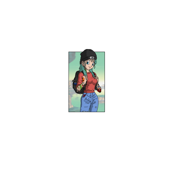 dragon ball bulma model albastru jeanși pe tricou