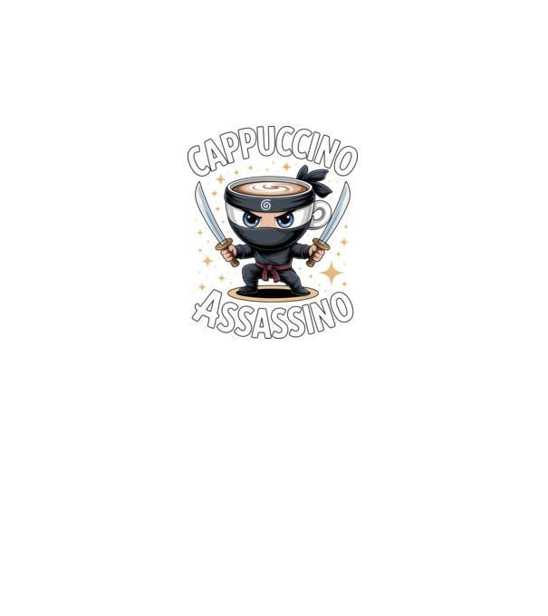 Cappuccino Assassino model negru pe tricou